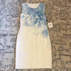 Calvin Klein White and Blue Sleeveless Sheath Dress